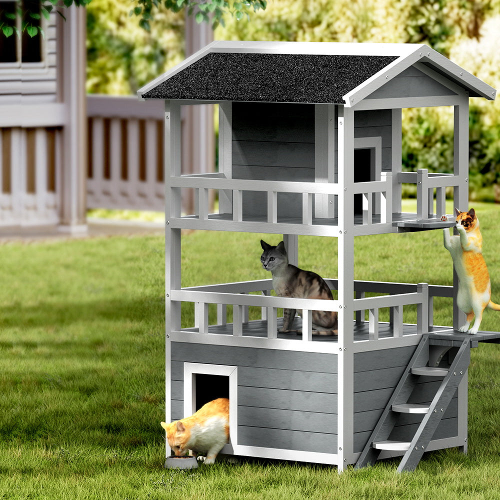 i.Pet Outdoor Cat House Shelter 72cm x 72cm x 127cm Rabbit Hutch Wooden Condo Small Outdoor Cat House-6