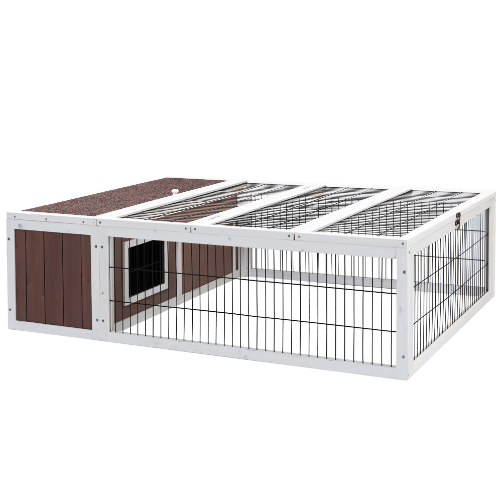 i.Pet Rabbit Hutch 124cm x 90cm x 35cm Chicken Coop Large Outdoor Wooden Run Cage House-6