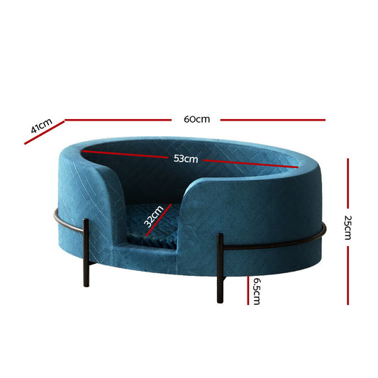 i.Pet Pet Bed Dog Sofa Lounge Cat Calming Couch Raised Blue-1