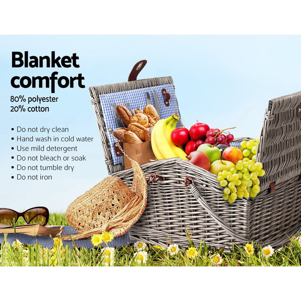 Alfresco 4 Person Picnic Basket Set Baskets Insulated Blanket Bag-5