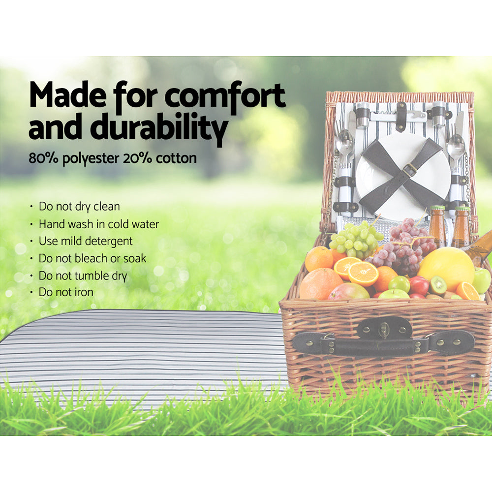 Alfresco 2 Person Picnic Basket Set Vintage Outdoor Baskets Insulated Blanket-5