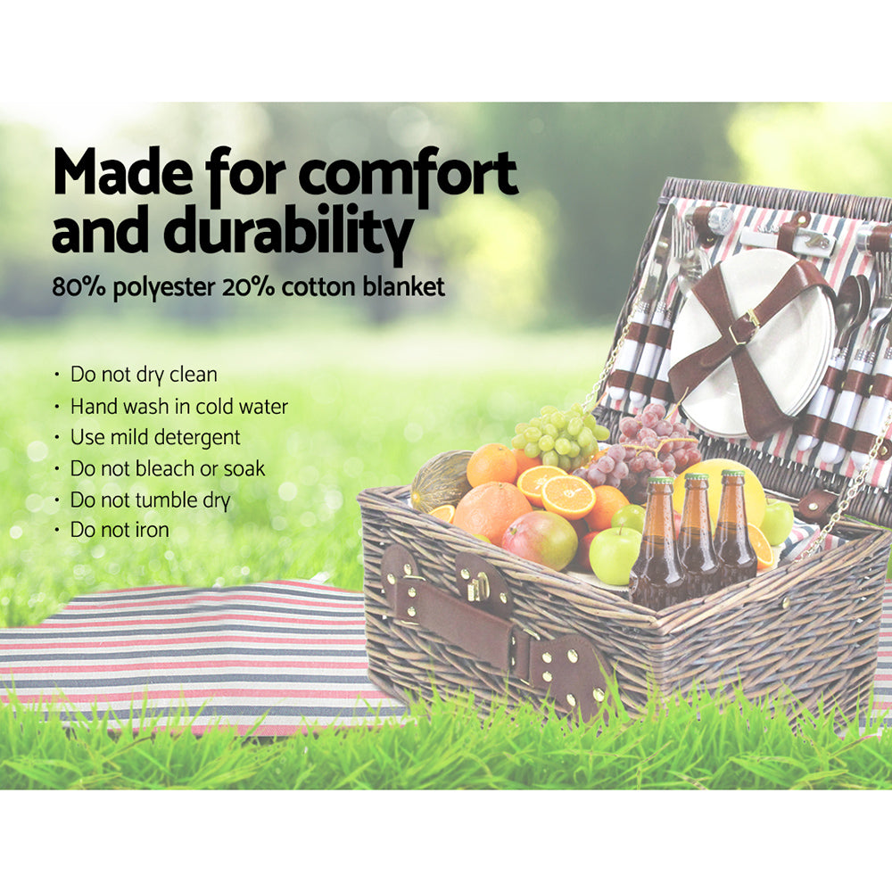 Alfresco 4 Person Picnic Basket Set Insulated Blanket Bag-5