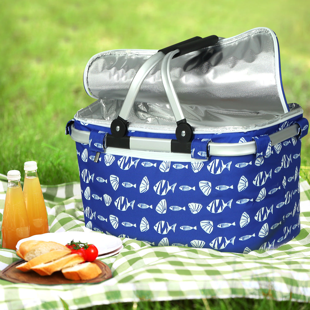 Alfresco Picnic Basket Folding Bag Hamper Food Insulated Cover Storage-7