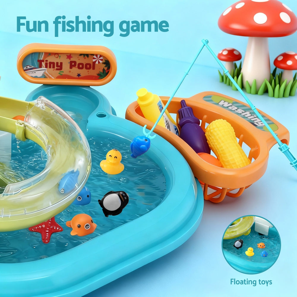 Keezi Kids Pretend Play Kitchen Sink with Faucet Floating Fishing Toys Play food-6