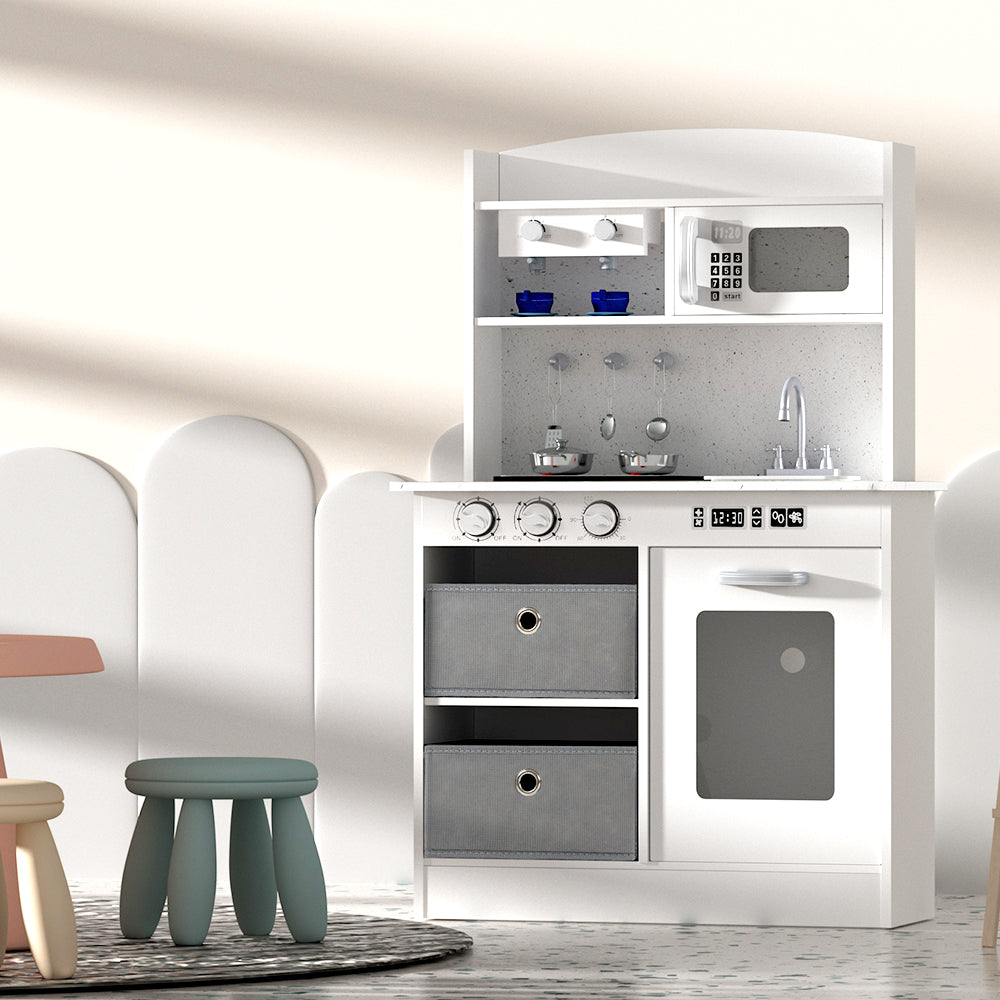 Keezi Kids Kitchen Play Set Wooden Pretend Toy Children Cooking Cookware Utensil-7