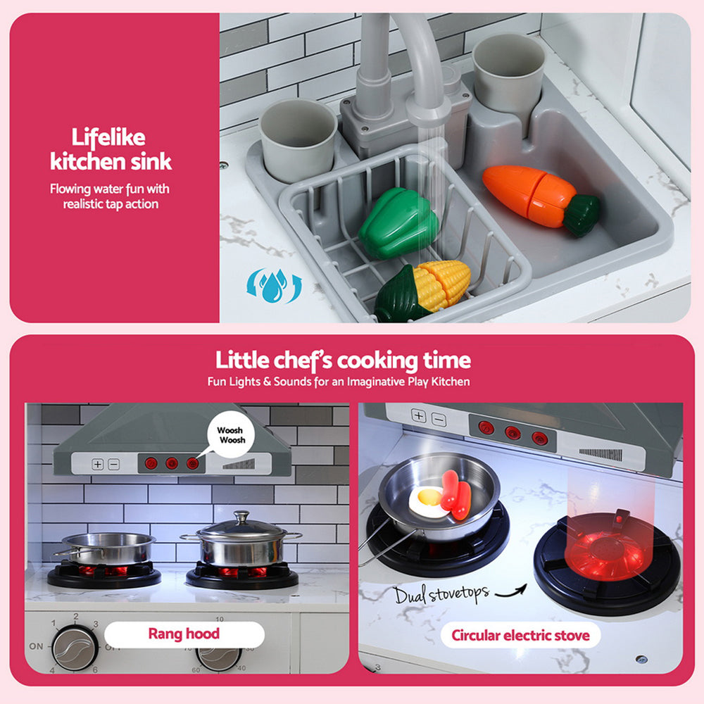 Keezi Kids Kitchen Playset 2-Piece Wooden Pretend Play Coffee Maker Toy 100CM Pink-7