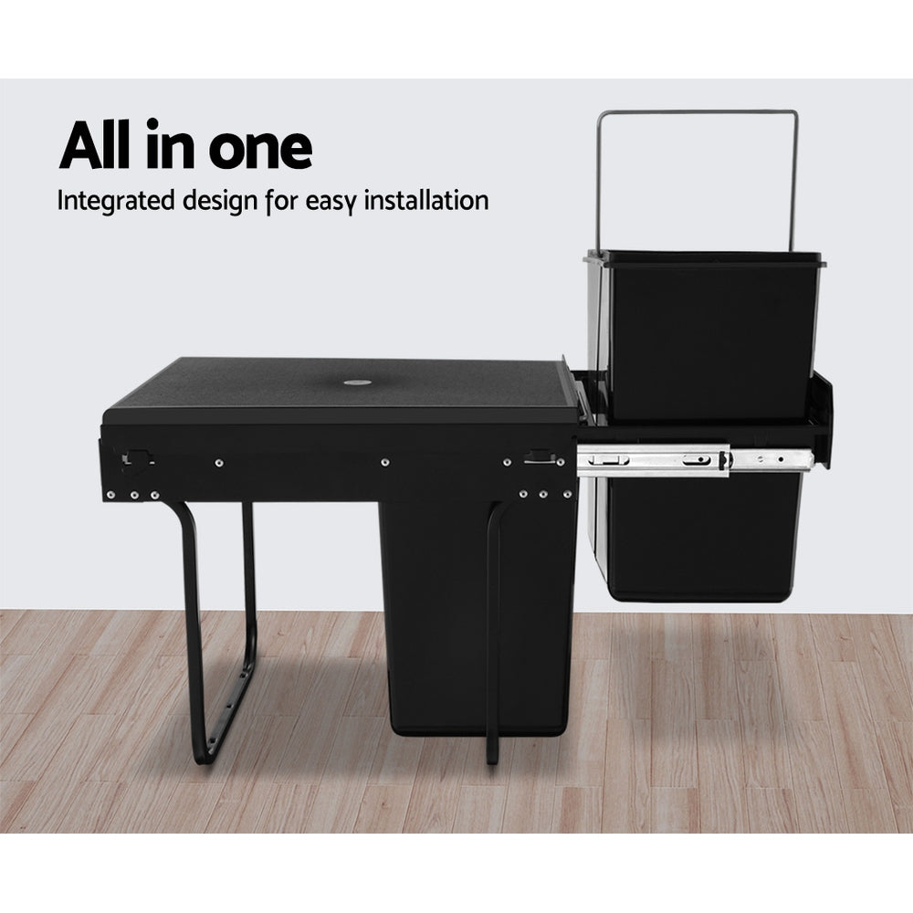 Cefito Pull Out Bin Kitchen Double Basket 2X20L Black-5