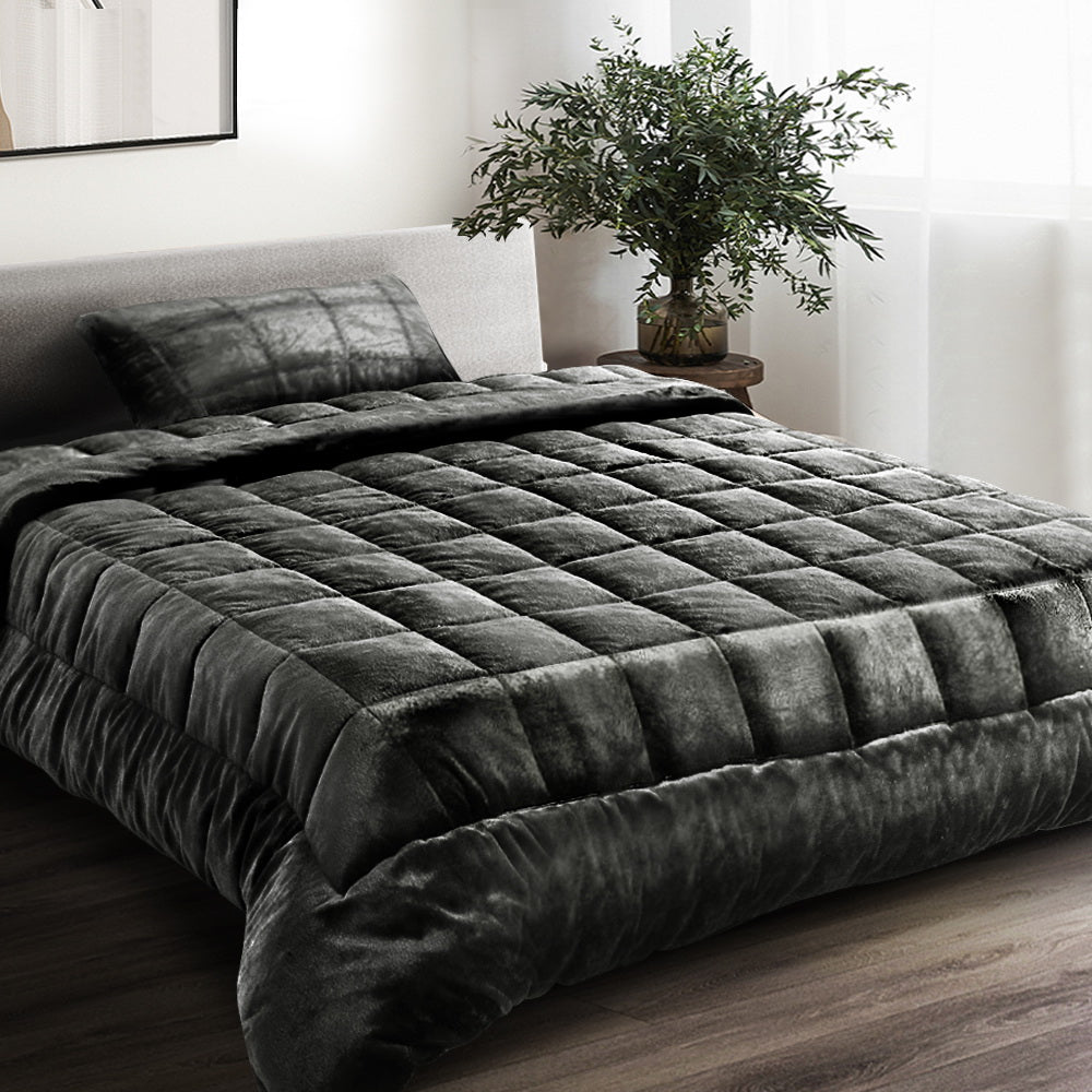 Giselle Bedding Faux Mink Quilt Charcoal Single-7