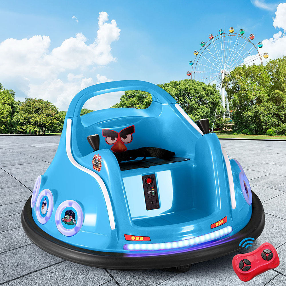 Kids Ride On Car Bumper Electric Toys Cars Light Remote Angry Birds Sticker Blue-6