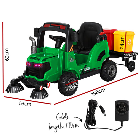 Rigo Kids Electric Ride On Car Street Sweeper Truck Toy Cars Remote 12V Green-1