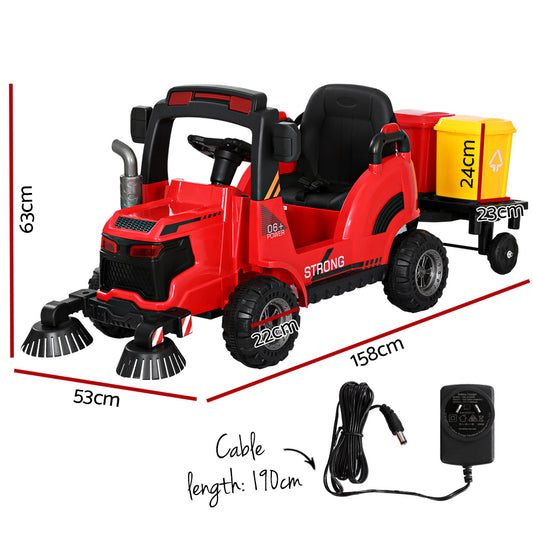Rigo Kids Electric Ride On Car Street Sweeper Truck Toy Cars Remote 12V Red-1