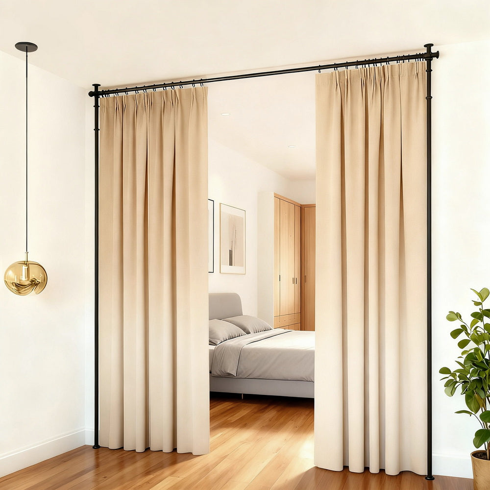 Artiss Room Divider Curtain Rod Extendable Black-6