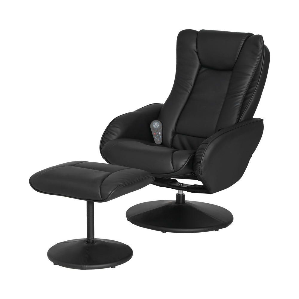 Artiss Recliner Chair Ottoman Heated Massage Black-6