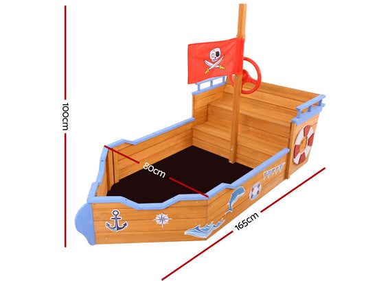 Keezi Kids Sandpit Wooden Boat Sand Pit Bench Seat Outdoor Beach Toys 165cm-1