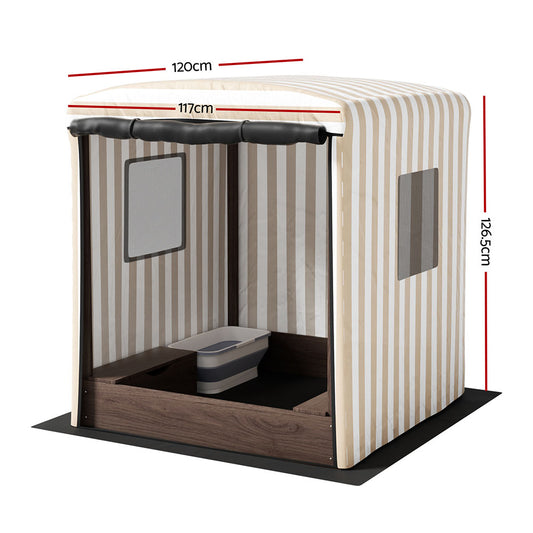 Keezi Kids Sandpit Wooden Sandbox Sand Pit with Canopy Window Water Basin 120cm-1