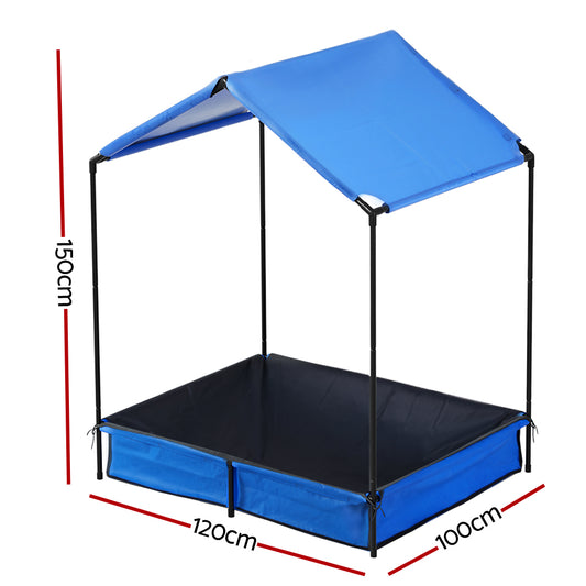 Keezi Kids Sandpit Metal Sandbox Sand Pit with Canopy Cover Outdoor Toys 120cm-1