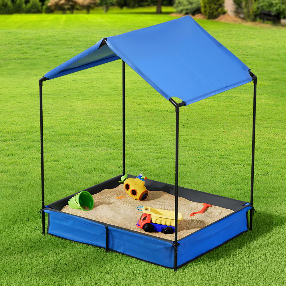 Keezi Kids Sandpit Metal Sandbox Sand Pit with Canopy Cover Outdoor Toys 120cm-4