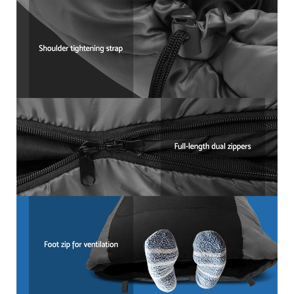 Weisshorn Sleeping Bag Single Thermal Camping Hiking Tent Black -20°C-5