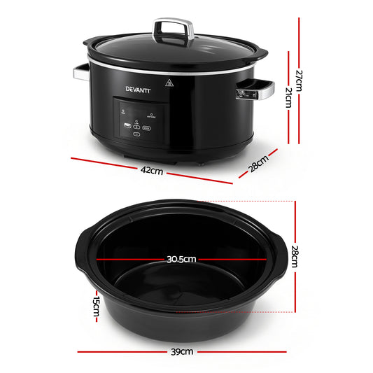Devanti 8L Slow Cooker Electric Multi Cooker with 3 Heat Settings and Keep Warm Function