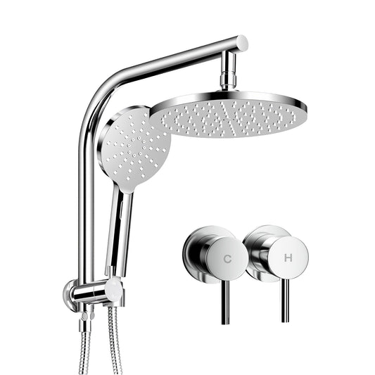 Cefito 9'' Rain Shower Head Set Handheld Round High Pressure Twins Tap Chrome