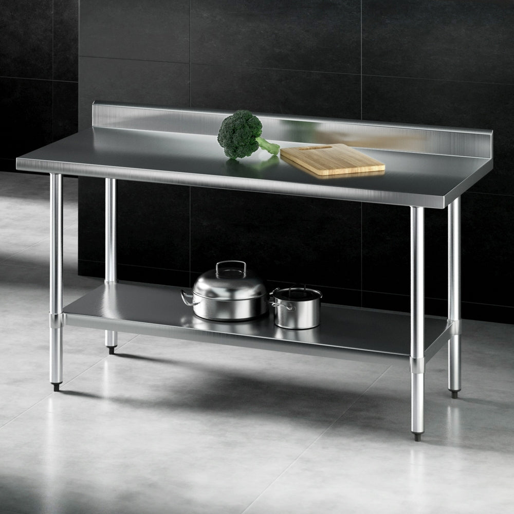 Cefito Stainless Steel Kitchen Bench w/ Splashback 1500x600MM 430-6