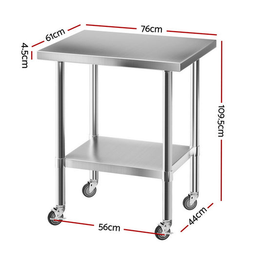 Cefito Stainless Steel Kitchen Bench w/ Splashback 760x610MM 430