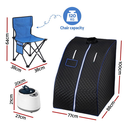 Devanti Portable Steam Sauna Tent 1000W 2L Steamer Pot Personal Home SPA Timer-1