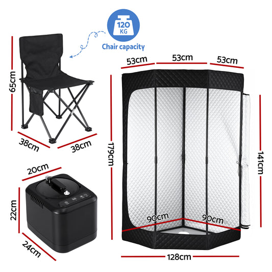 Devanti Portable Steam Sauna Tent 1000W 3L Steamer Pot Full Body Home SPA Timer-1