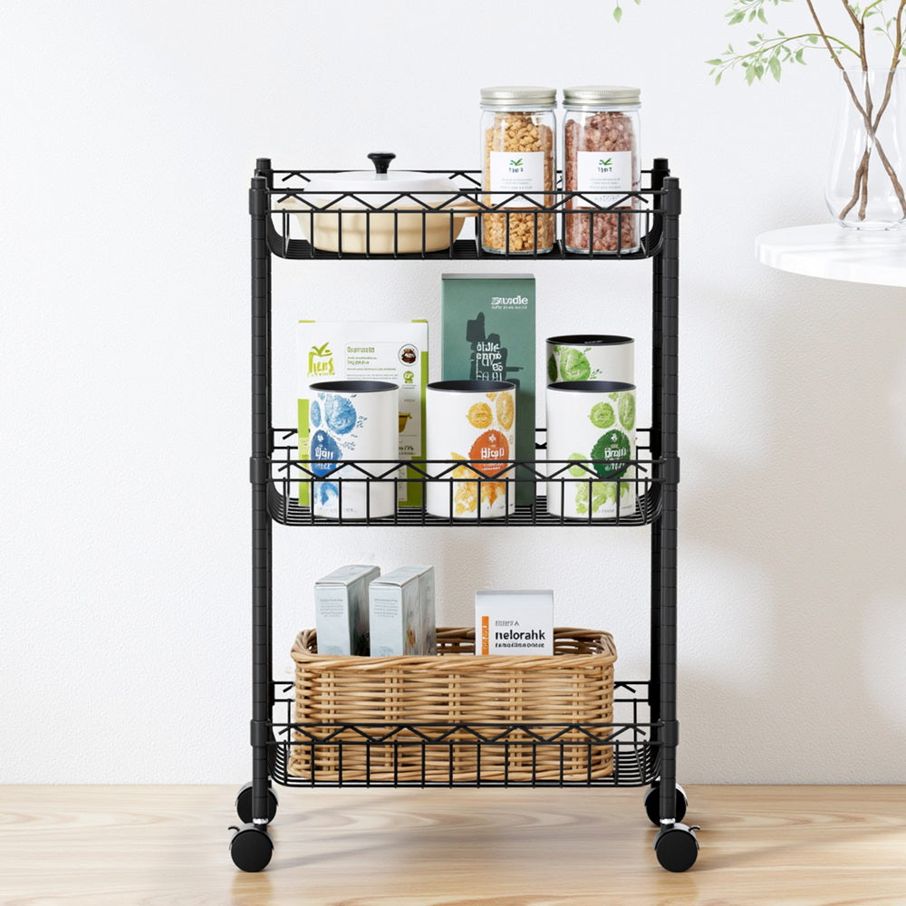 Artiss 3-Tier Shelving Unit Adjustable Garage Storage Kitchen Rack With Wheels-7