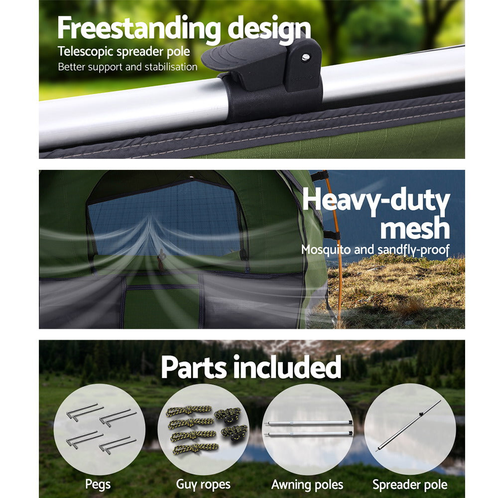 Weisshorn Double Swag Camping Swags Canvas Free Standing Dome Tent Celadon-5