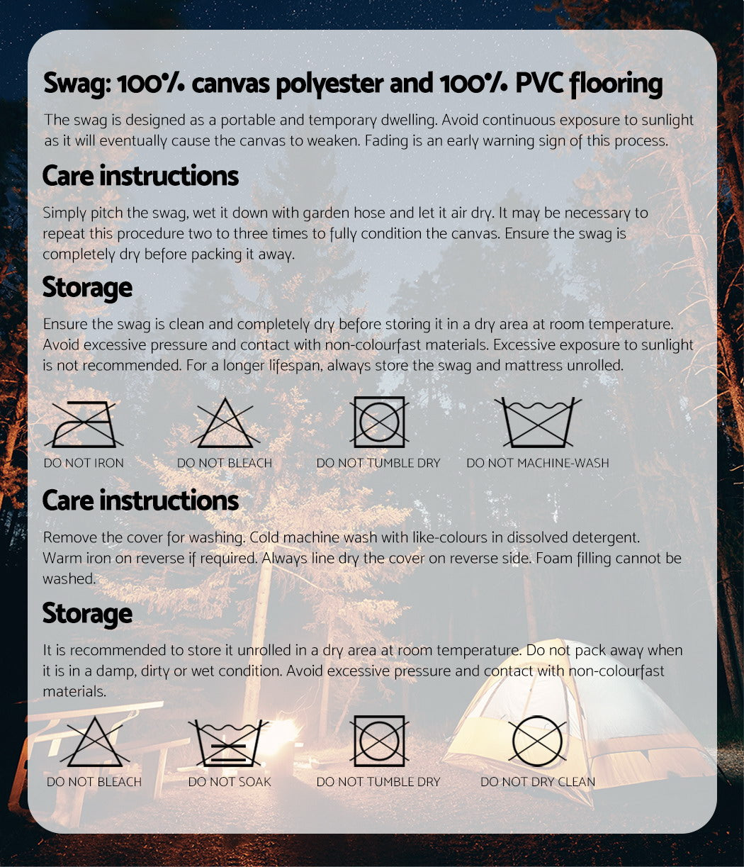 Weisshorn Double Swag Camping Swags Canvas Free Standing Dome Tent Dark Blue-5