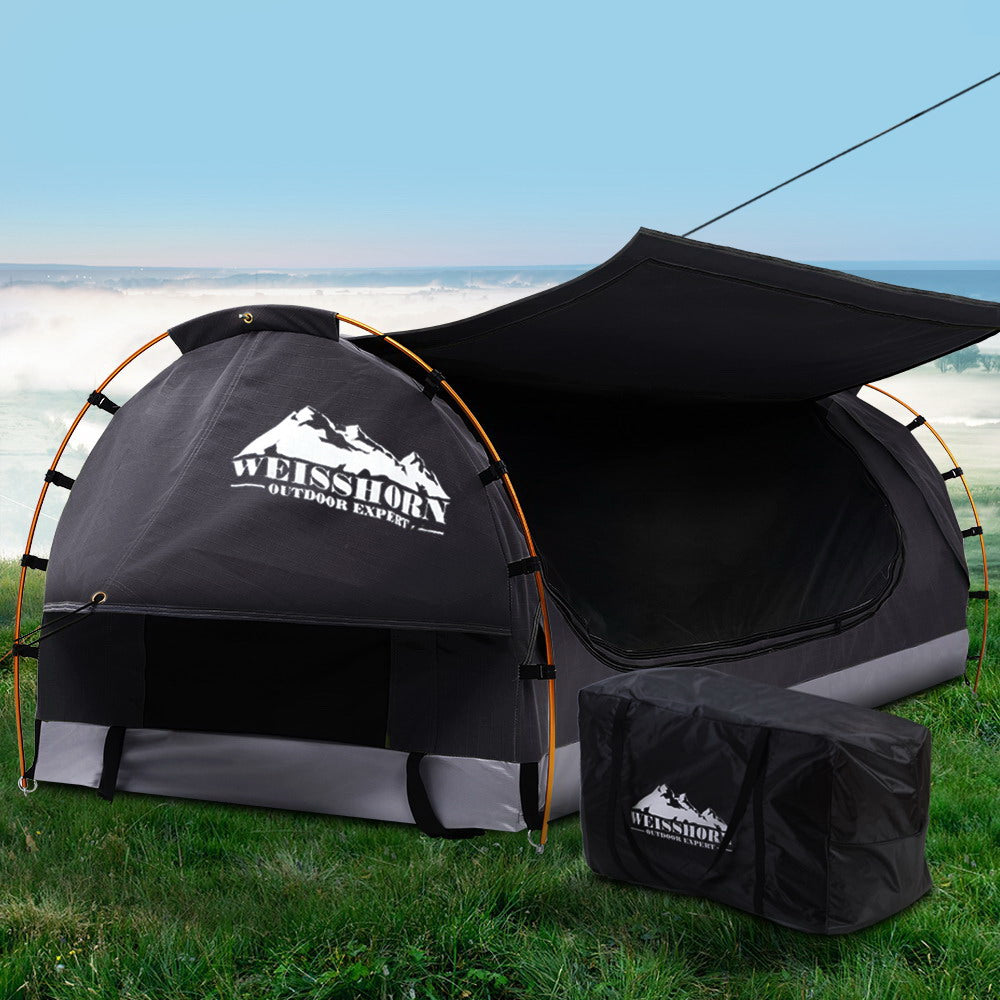 Weisshorn King Single Swag Camping Swags Canvas Free Standing Dome Tent Grey-7