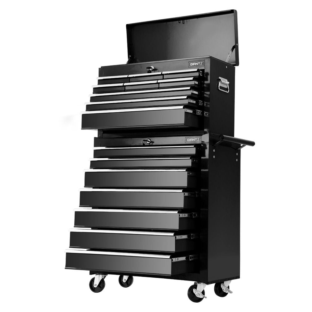 Giantz 16 Drawer Tool Box Cabinet Chest Trolley Toolbox Garage Storage Black-7