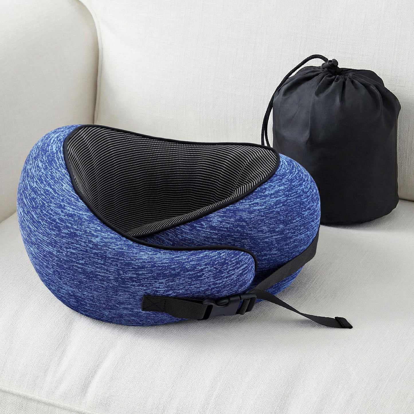 Wanderlite Travel Pillows for Airplanes Ergonomic Memory Foam Neck Pillow, Breathable & Washable Cover, Travel Bag Included, Airplane Pillow for Airplane, Car, Office and Home, Blue-9
