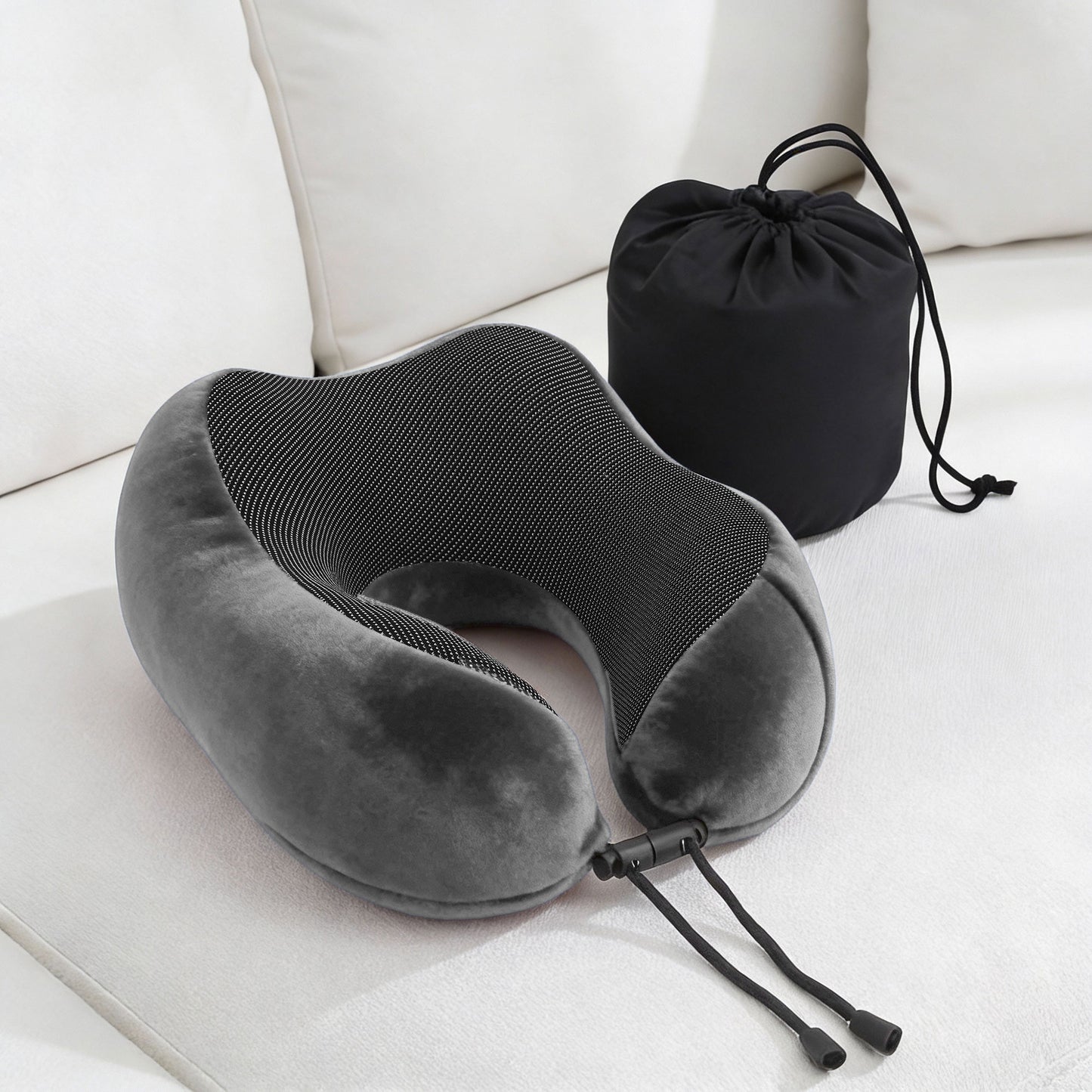 Wanderlite Travel Pillow for Airplanes Memory Foam Neck Pillows for Traveling, Soft & Washable Cover with Storage Bag, Portable Plane Accessories for Airplanes Offices Cars, Grey-9