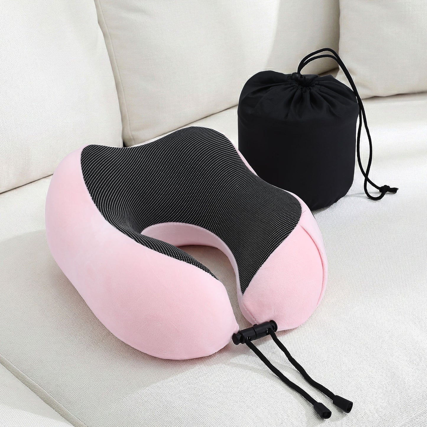 Wanderlite Travel Pillow for Airplanes Memory Foam Neck Pillows for Traveling, Soft & Washable Cover with Storage Bag, Portable Plane Accessories for Airplanes Offices Cars, Pink-9