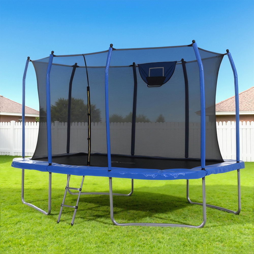 Everfit 12FT Trampoline Kids Rectangle Rebounder with Basketball Set Safety Net-6