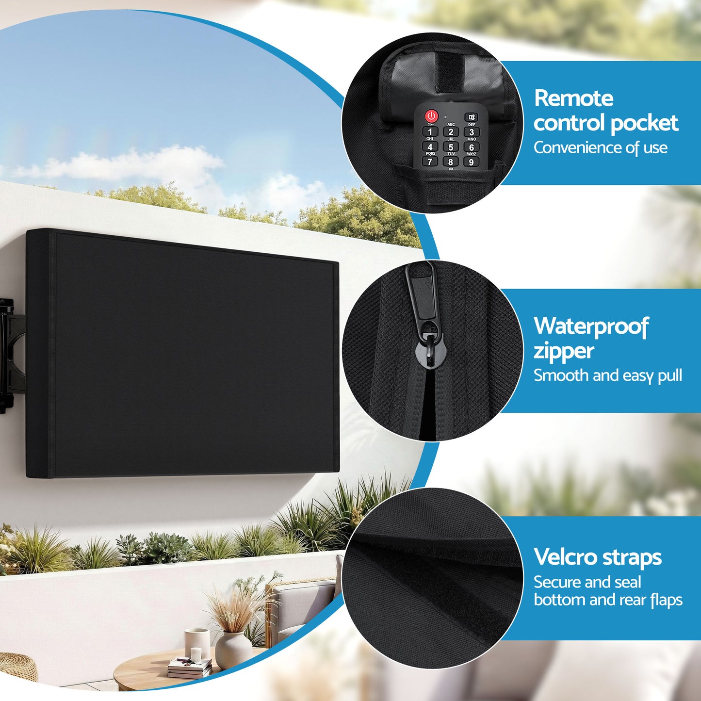 Artiss 55-58 Inch TV Cover Waterproof Outdoor Patio Flat Television Protector-8