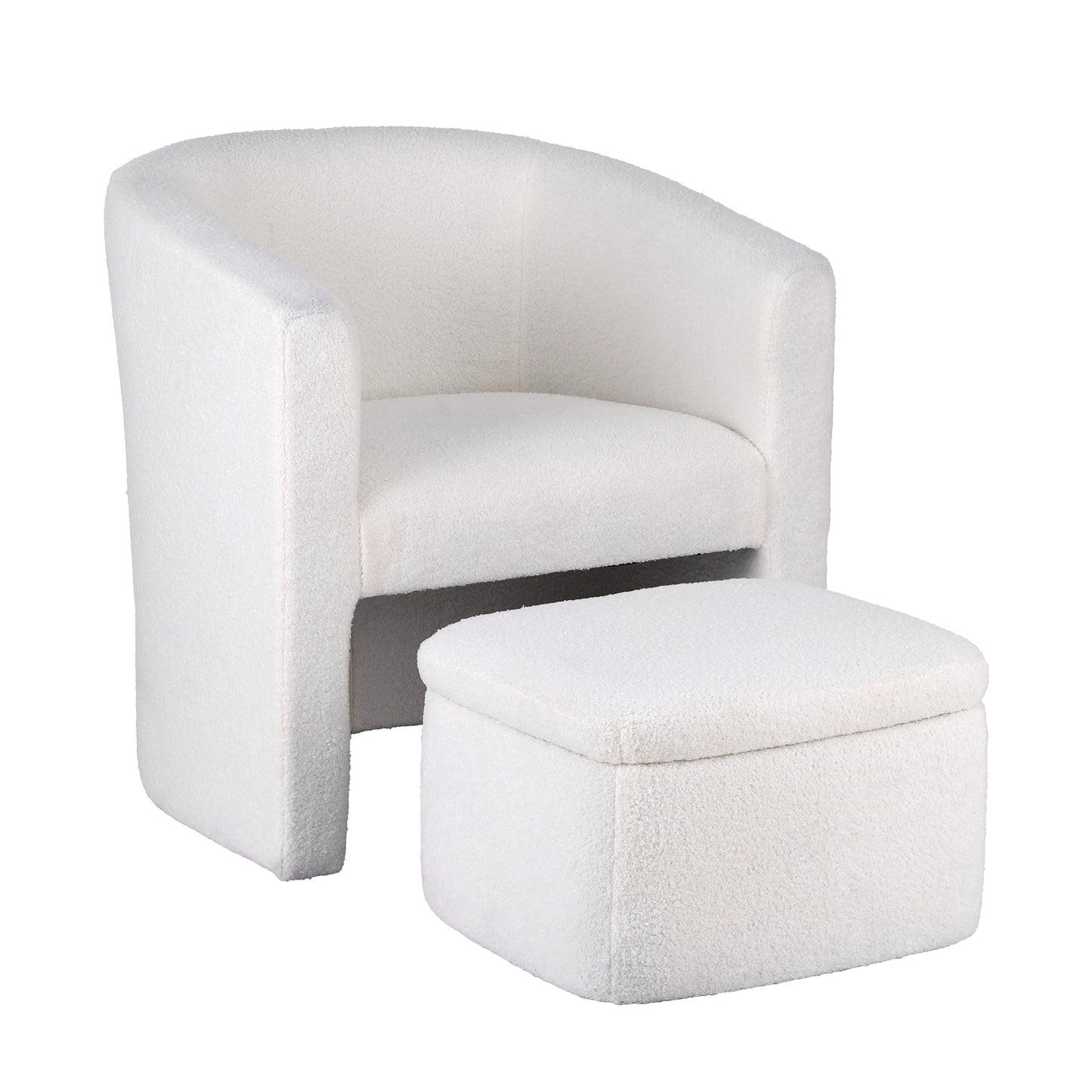 Artiss Armchair Accent Chair w/Ottoman Lounge Footrest Storage Boucle White-6