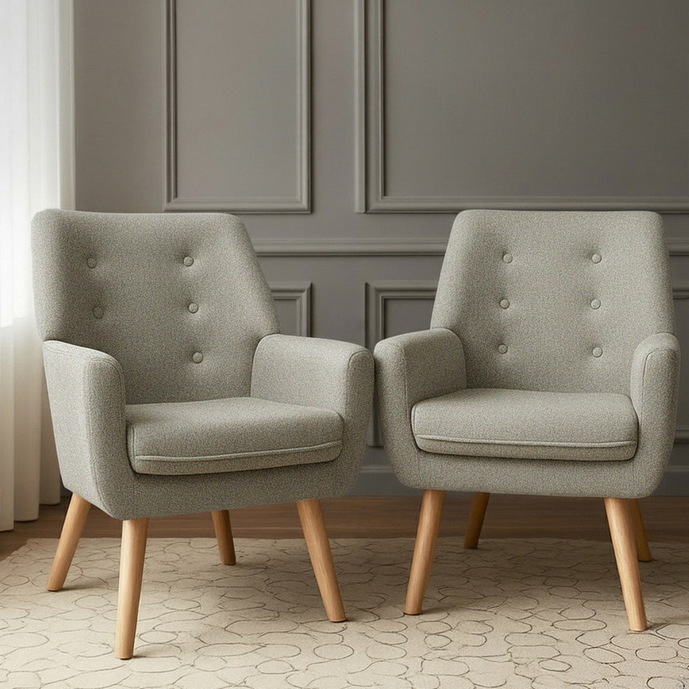 Artiss 2X Armchair Lounge Chair Accent Tub Chair Beige ANNE-6