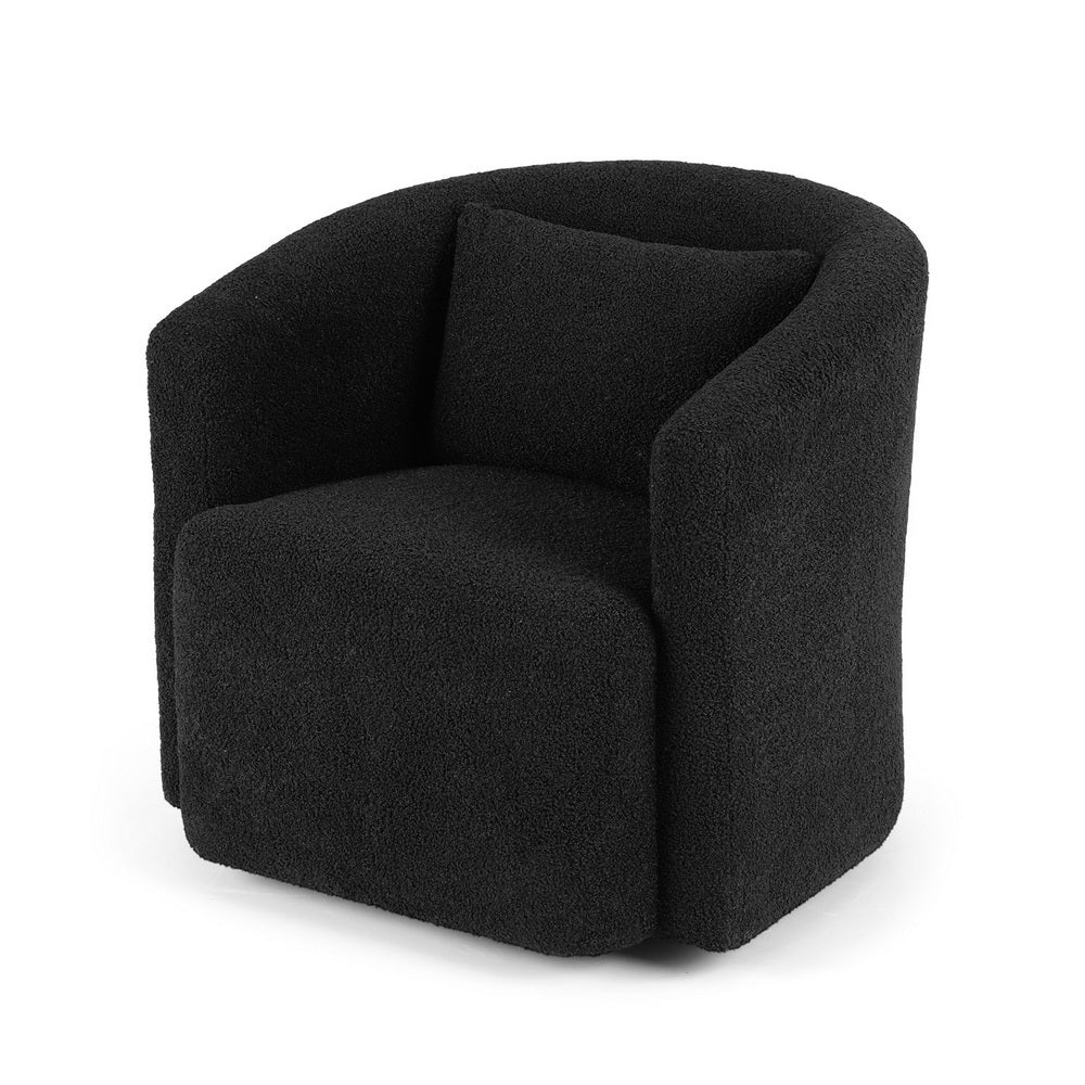 Artiss Round Swivel Armchair Sherpa Fleece Black-6