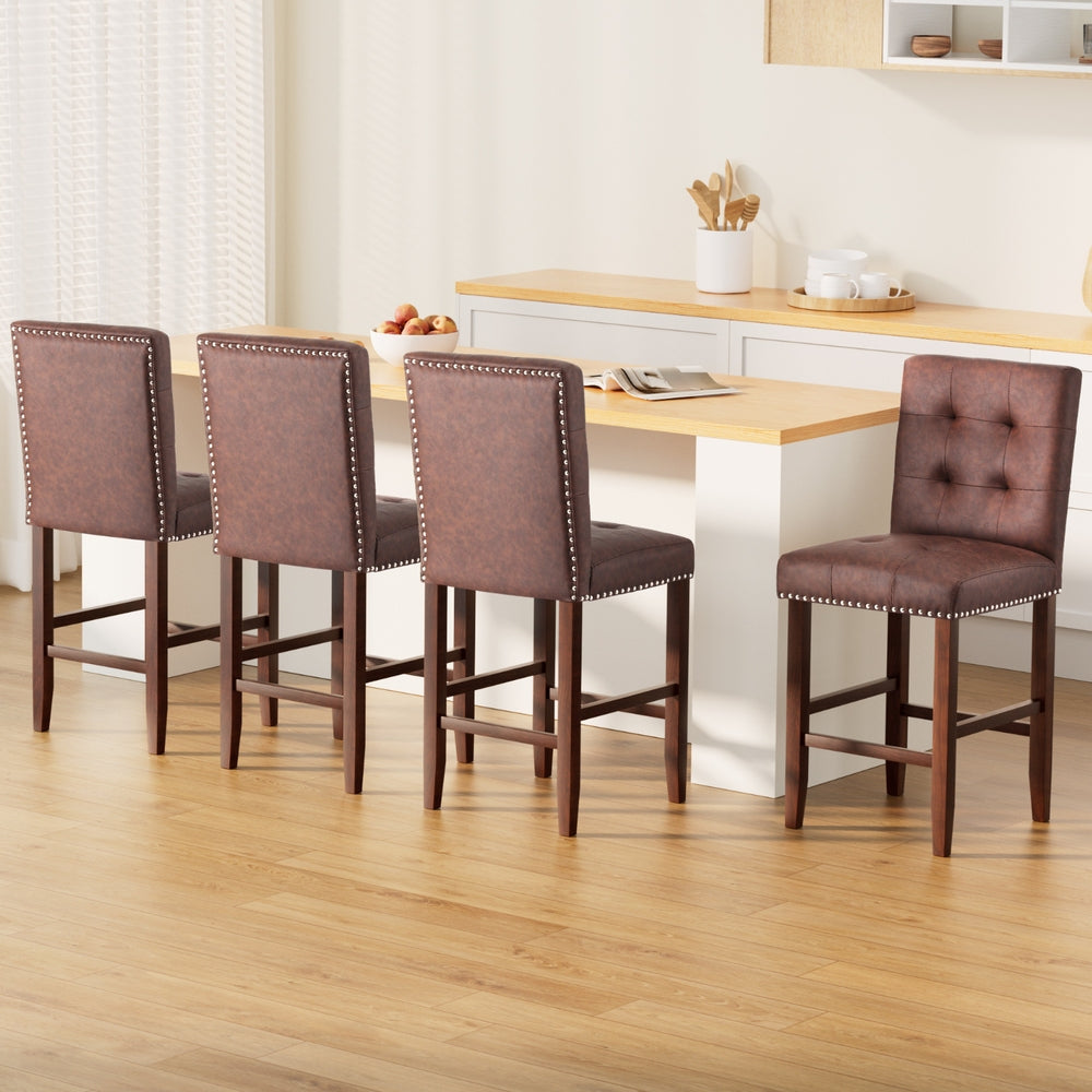 Artiss 4x Bar Stools Kitchen Dining Chairs Counter PU Leather Wooden Ada Brown-6