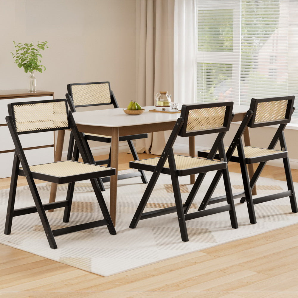 Artiss 4x Dining Chairs Wooden Rattan Foldable Black-6