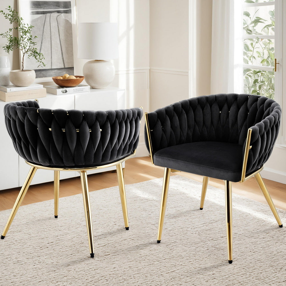 1 Set of 2 Artiss Dining Chairs Velvet Armchair Black-6