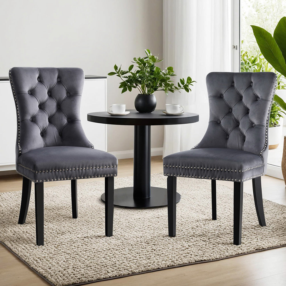 1 Set of 2 Artiss Dining Chairs Grey Velvet-6