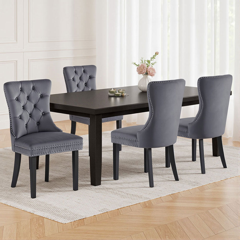 1 Set of 4 Artiss Dining Chairs Grey Velvet-6