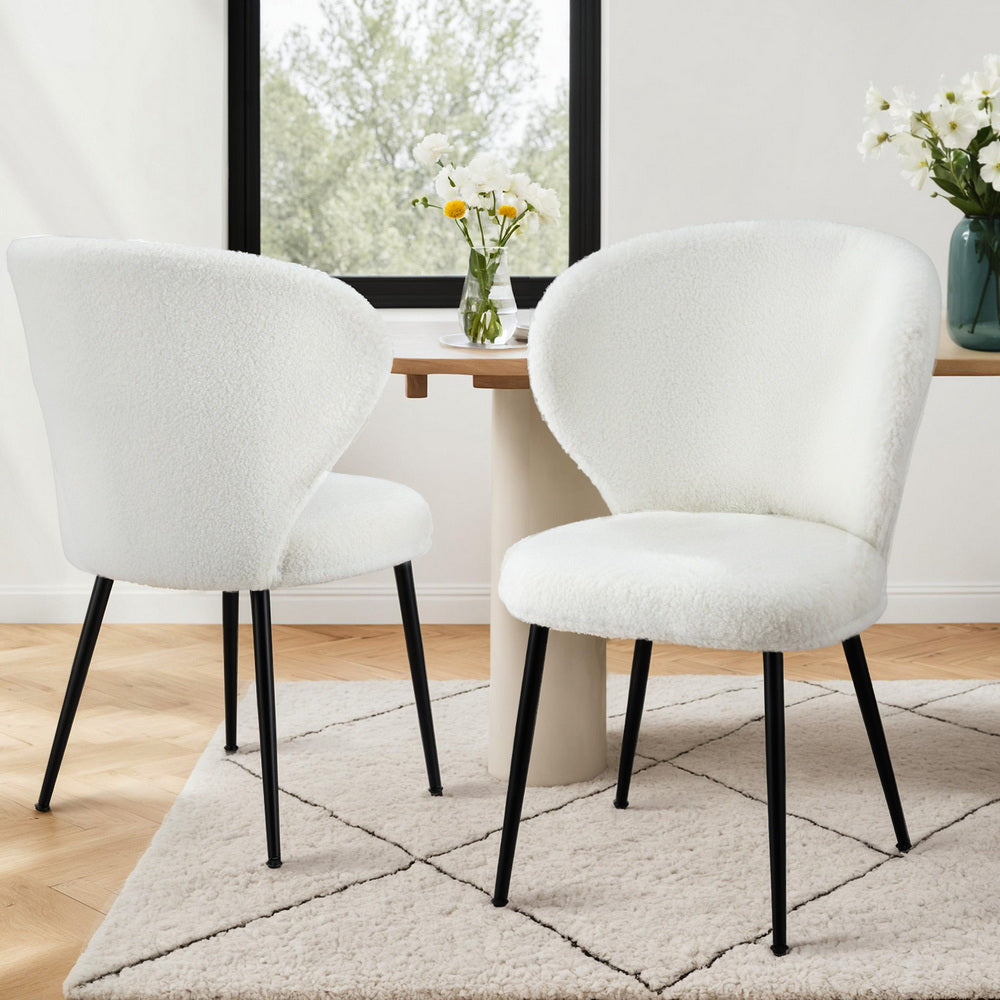 Artiss 2x Dining Chairs Sherpa Boucle Wing Back White-6