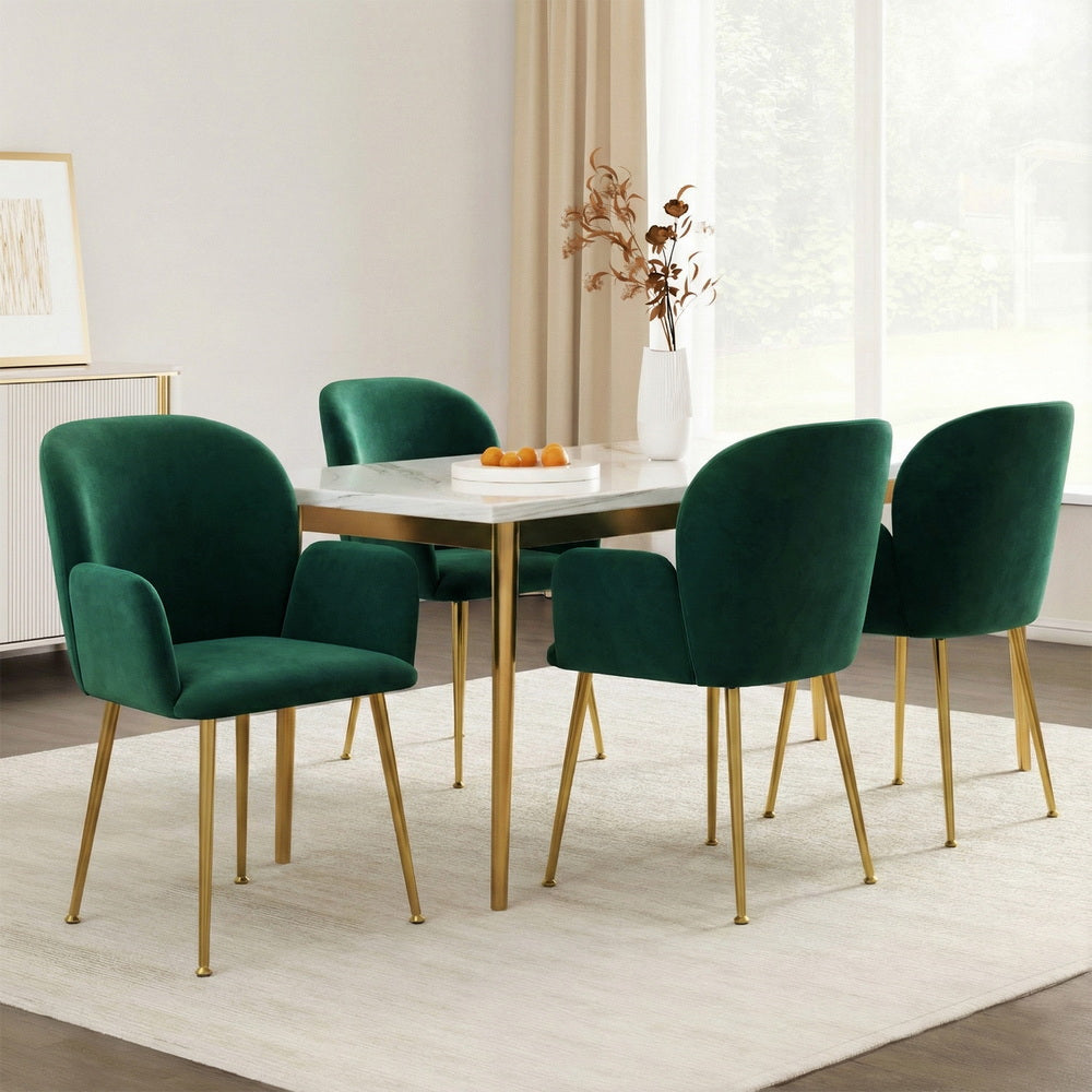 Artiss Dining Chairs Set of 4 Velvet Armchair Green-6