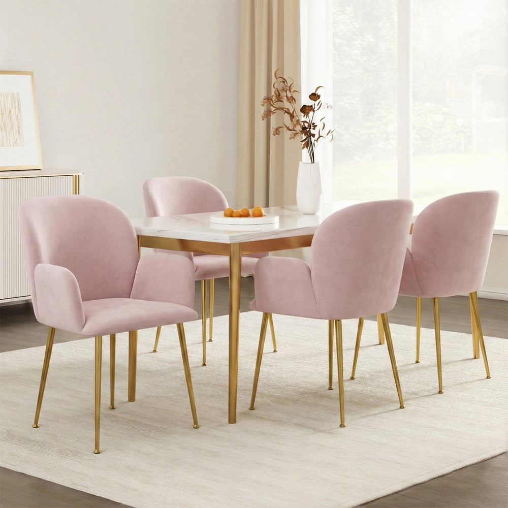 Artiss Dining Chairs Set of 4 Velvet Armchair Pink-6