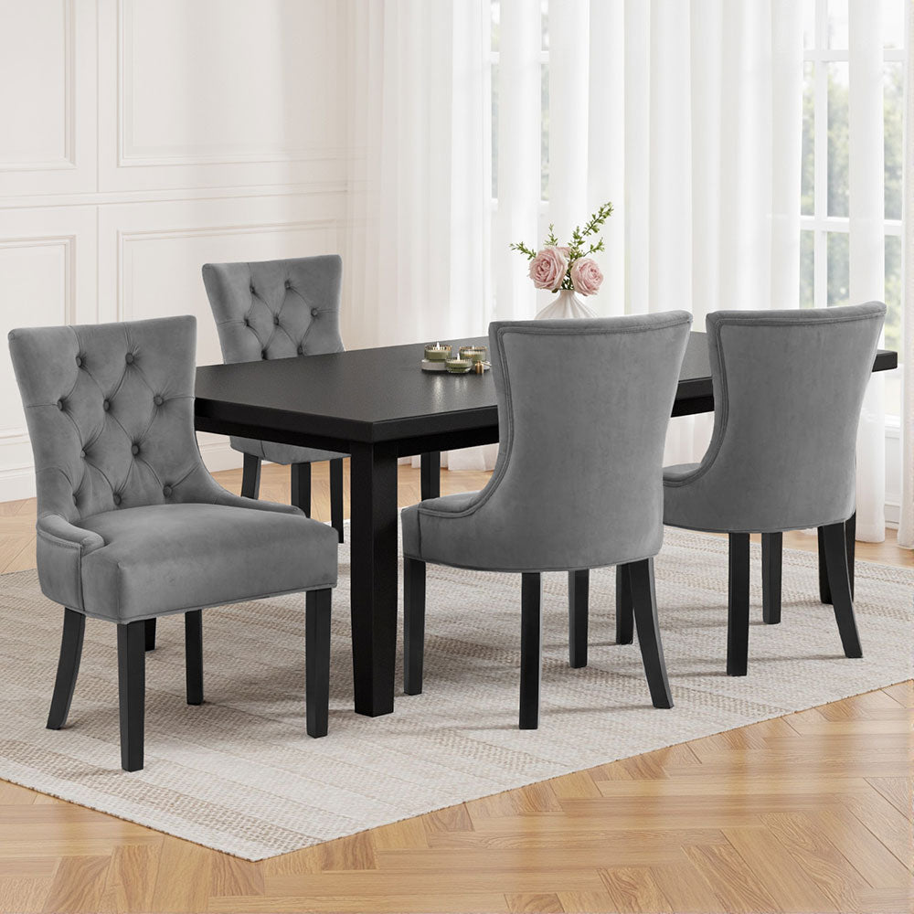 Artiss Dining Chairs Set of 4 Velvet French Provincial Grey-6